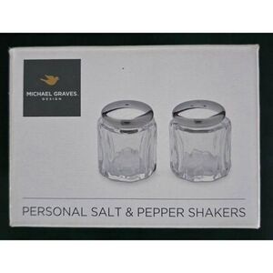 Michael Graves Design Personal Salt & Pepper Shakers Glass & Stainless Steel